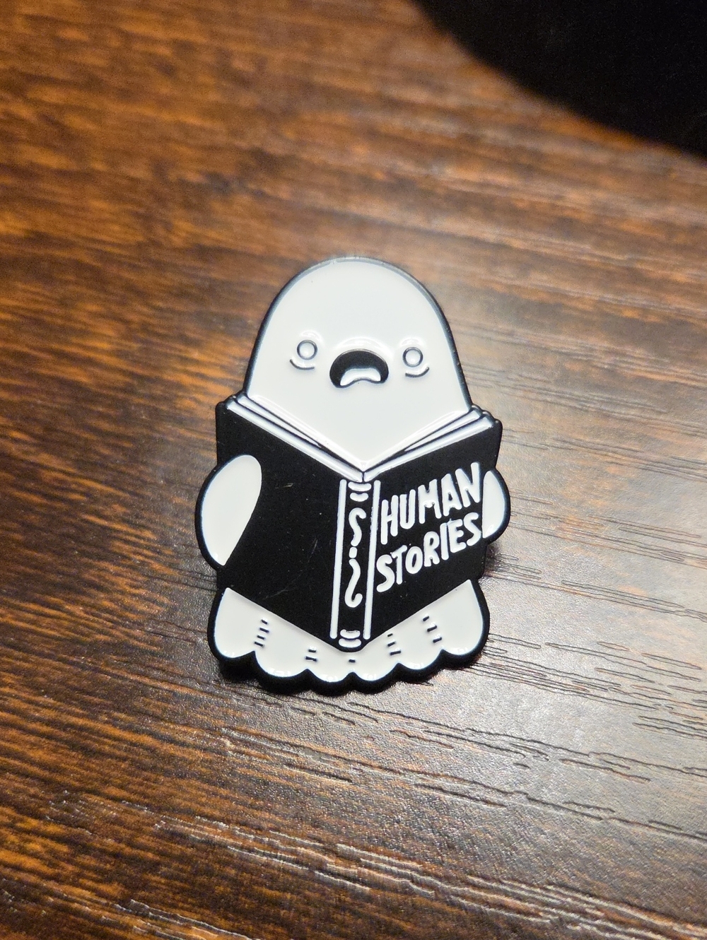 White & Black Ghost Pin Enamel Badge - Human Stories